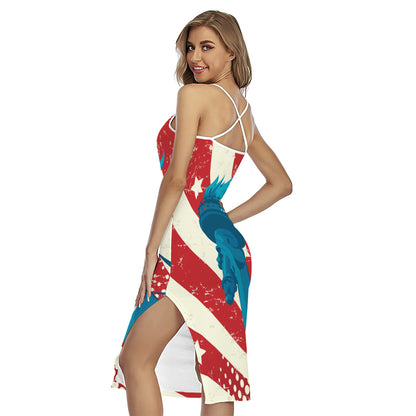 American Statue of Liberty Print Cross Back Cami Dress