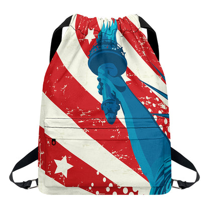 American Statue of Liberty Print Drawstring Backpack
