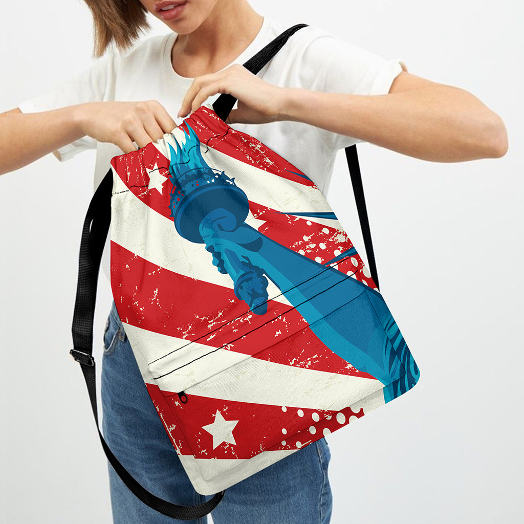 American Statue of Liberty Print Drawstring Backpack