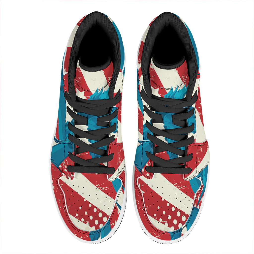 American Statue of Liberty Print High Top Leather Sneakers