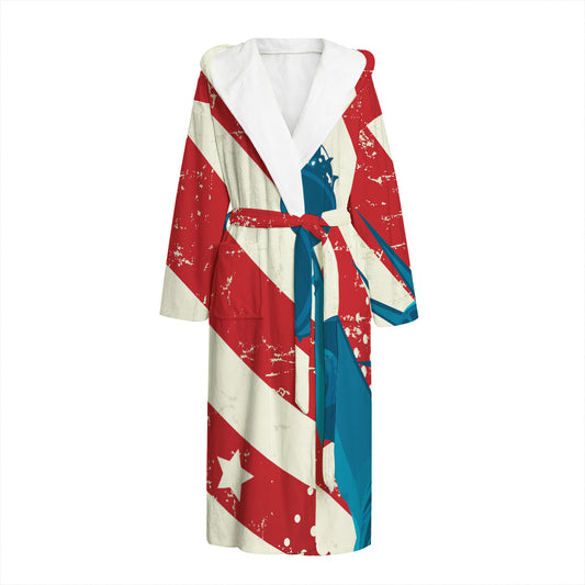 American Statue of Liberty Print Hooded Bathrobe