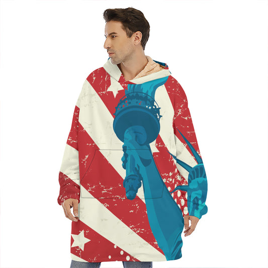 American Statue of Liberty Print Hoodie Blanket