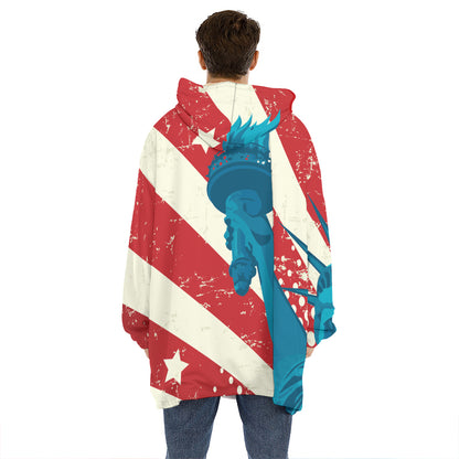 American Statue of Liberty Print Hoodie Blanket