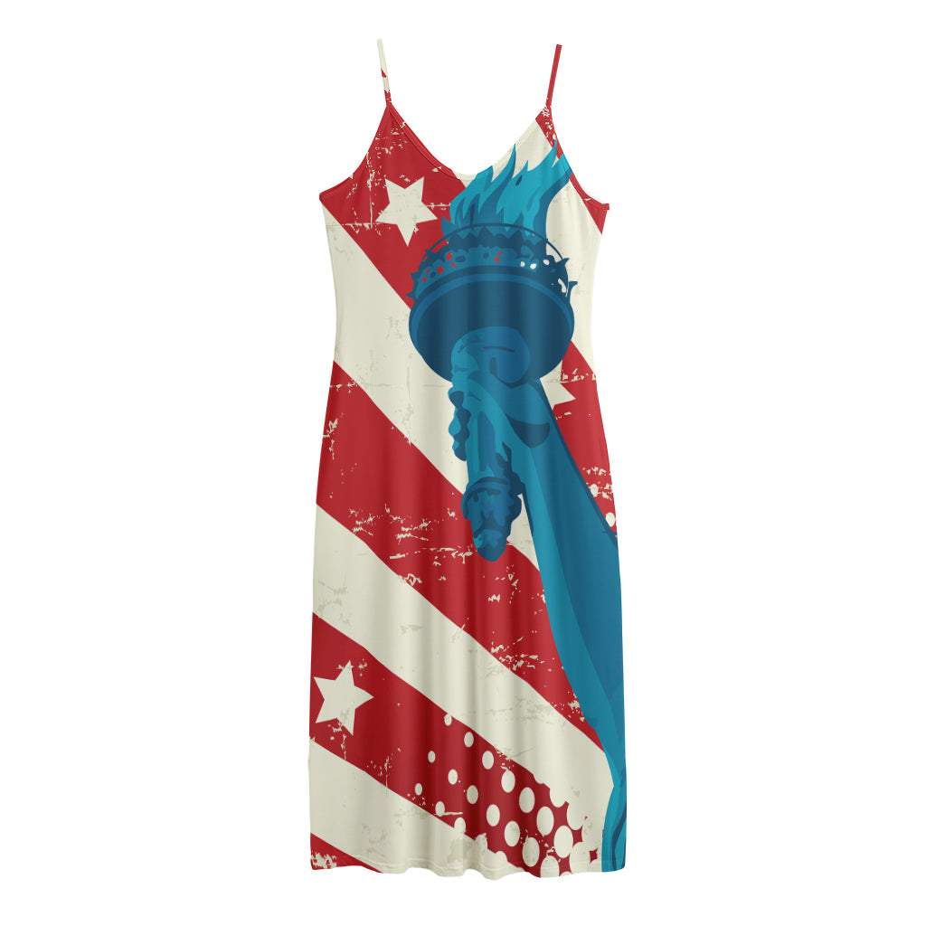 American Statue of Liberty Print Jersey Midi Cami Dress