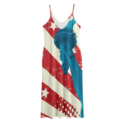 American Statue of Liberty Print Jersey Midi Cami Dress