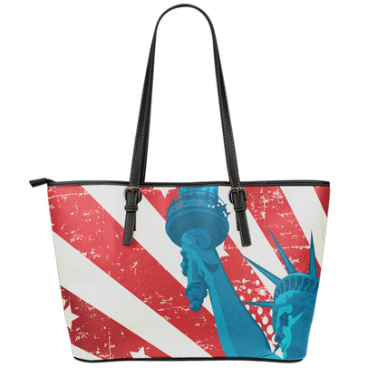 American Statue of Liberty Print Leather Tote Bag