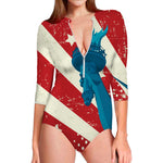 American Statue of Liberty Print Long Sleeve Swimsuit