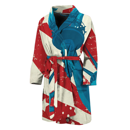 American Statue of Liberty Print Men's Bathrobe