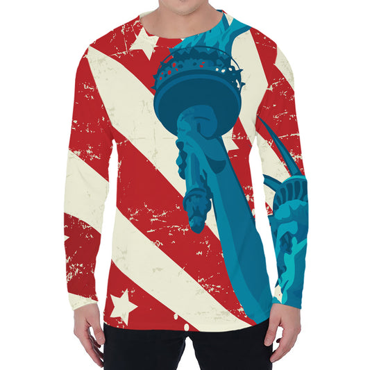 American Statue of Liberty Print Men's Long Sleeve T-Shirt