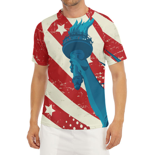 American Statue of Liberty Print Men's Short Sleeve Rash Guard