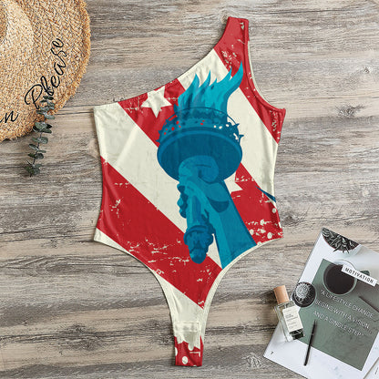 American Statue of Liberty Print One Shoulder Bodysuit