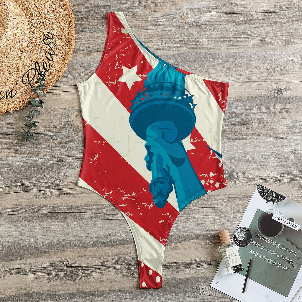 American Statue of Liberty Print One Shoulder Bodysuit