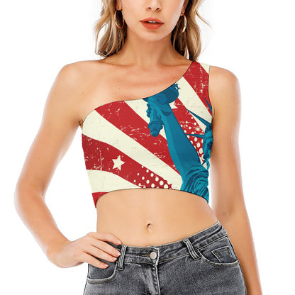 American Statue of Liberty Print One Shoulder Crop Top