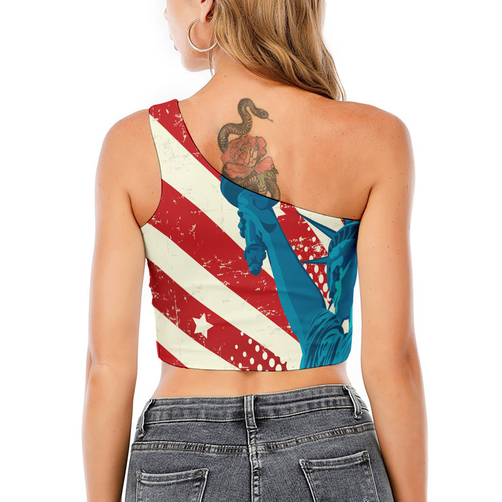 American Statue of Liberty Print One Shoulder Crop Top