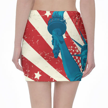 American Statue of Liberty Print Pencil Mini Skirt