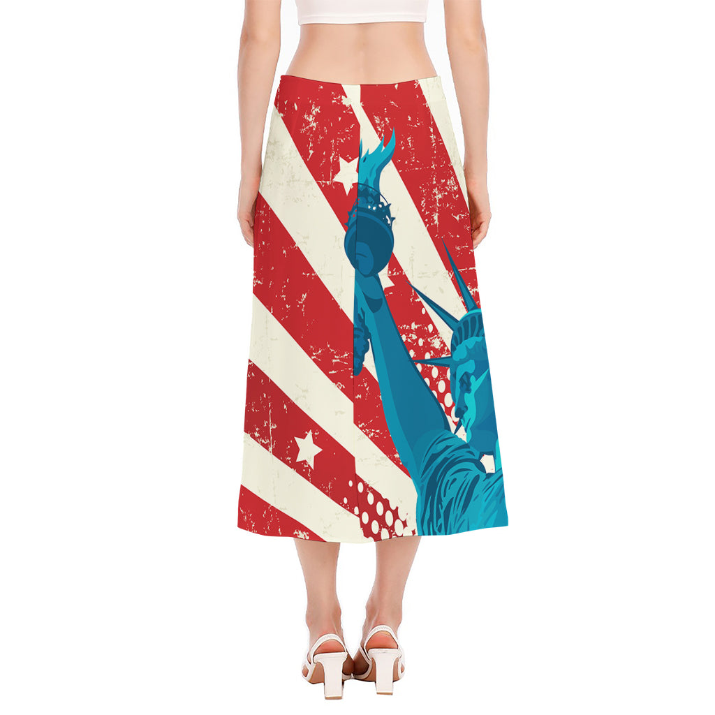 American Statue of Liberty Print Side Slit Midi Skirt