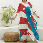 American Statue of Liberty Print Silk V-Neck Kaftan Dress