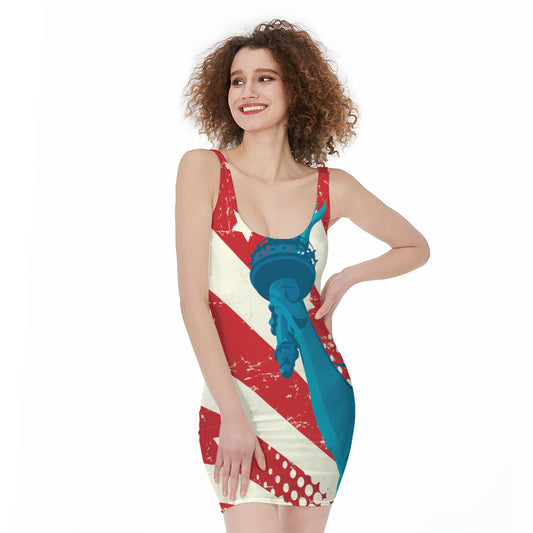 American Statue of Liberty Print Sleeveless Bodycon Dress