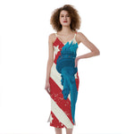 American Statue of Liberty Print Slim Fit Midi Cami Dress