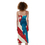 American Statue of Liberty Print Slim Fit Midi Cami Dress