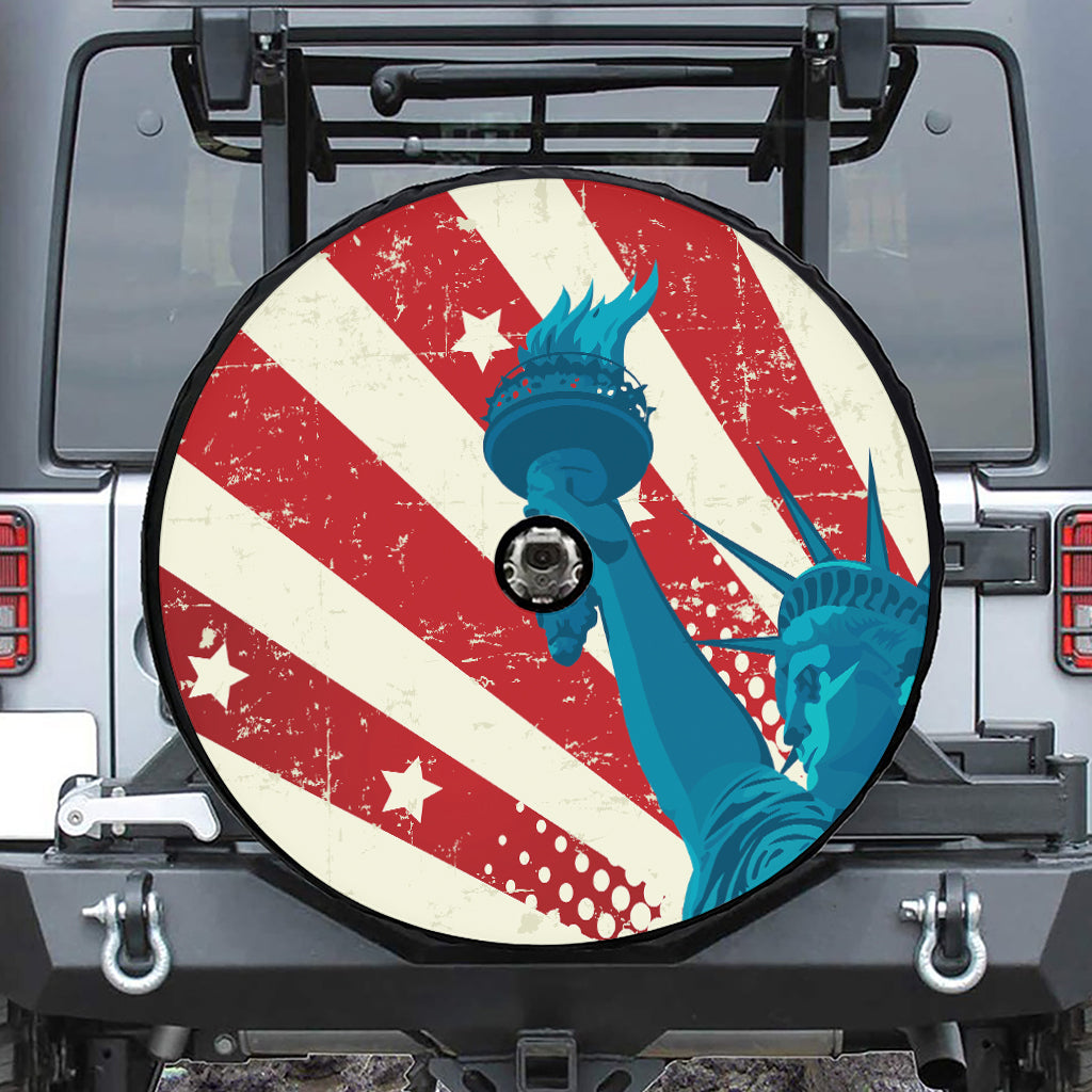 American Statue of Liberty Print Tire Cover With Camera Hole