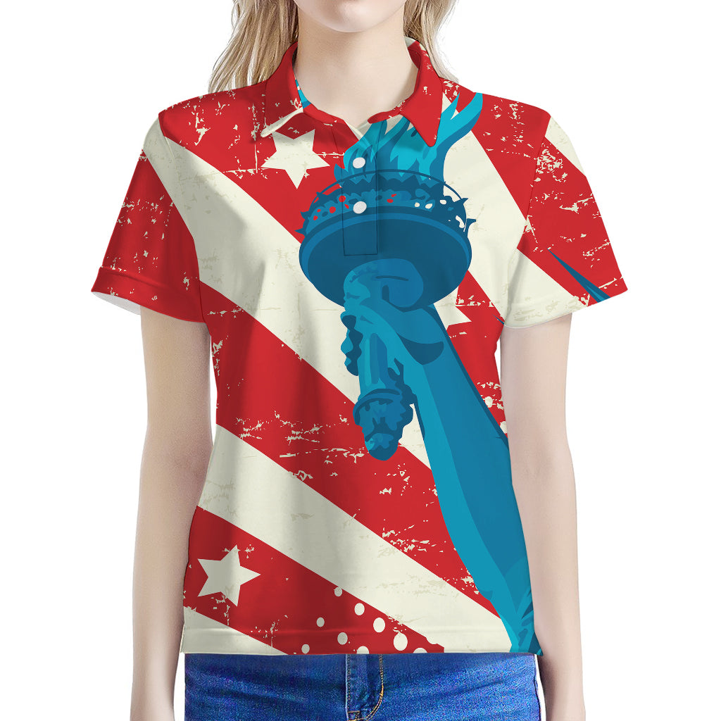 American Statue of Liberty Print Women's Polo Shirt