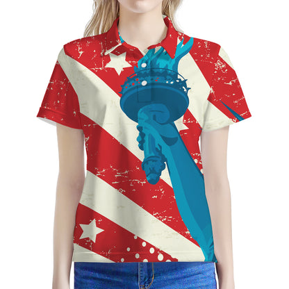 American Statue of Liberty Print Women's Polo Shirt