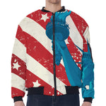 American Statue of Liberty Print Zip Sleeve Bomber Jacket