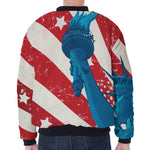 American Statue of Liberty Print Zip Sleeve Bomber Jacket