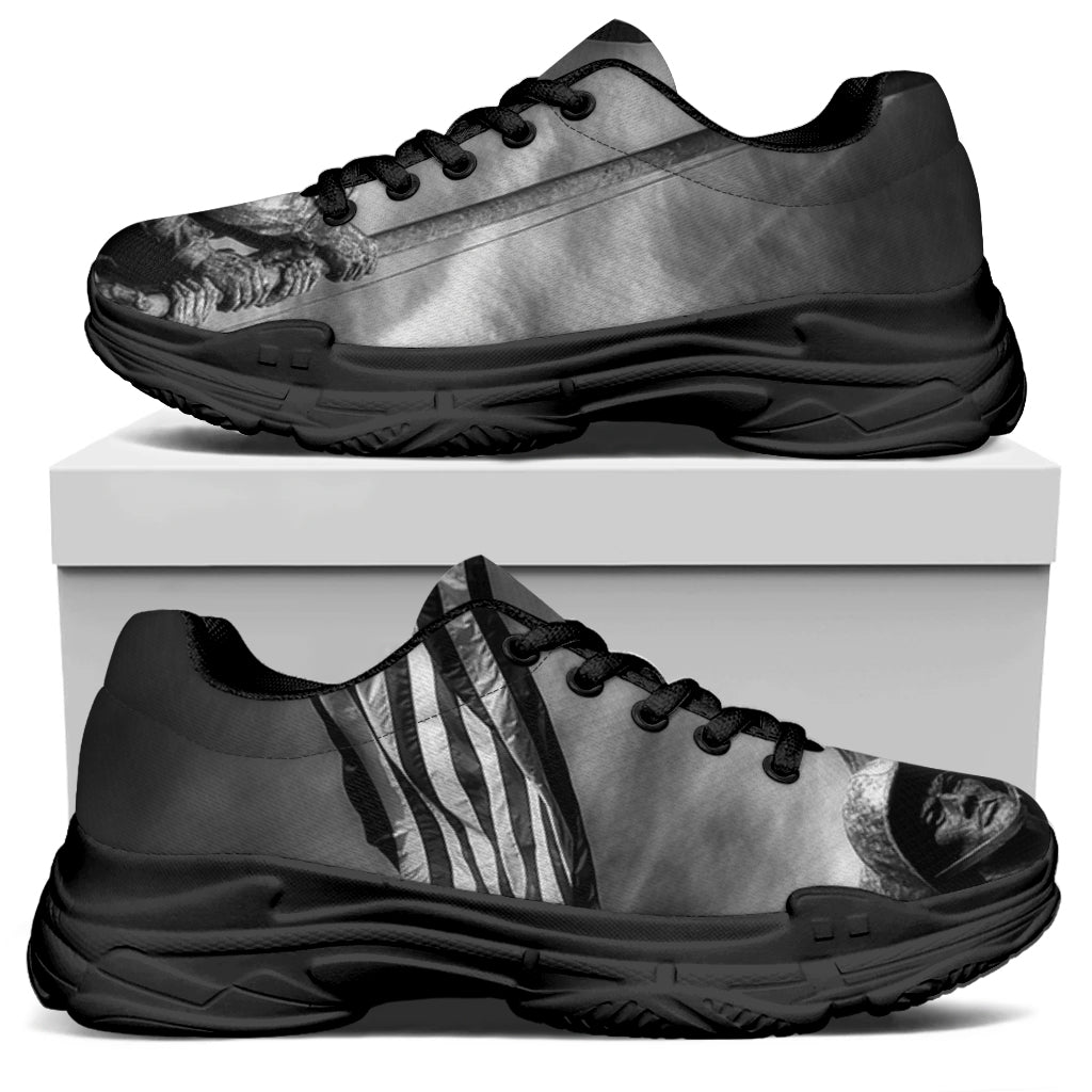 American War Memorial Print Black Chunky Shoes
