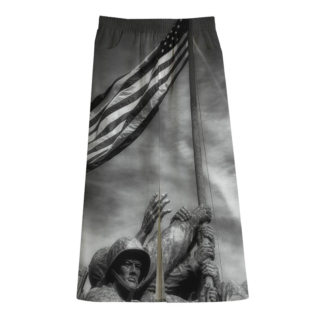American War Memorial Print Cotton Front Slit Maxi Skirt