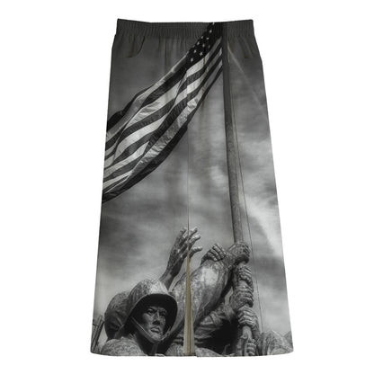 American War Memorial Print Cotton Front Slit Maxi Skirt