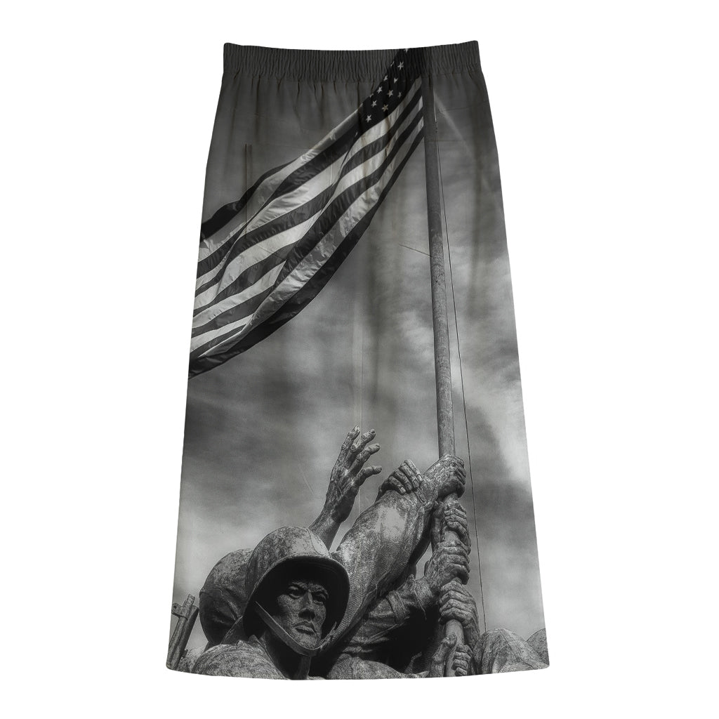 American War Memorial Print Cotton Front Slit Maxi Skirt