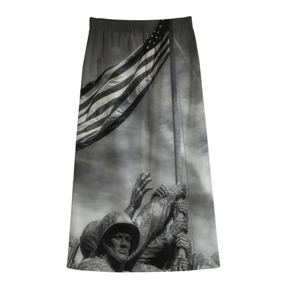 American War Memorial Print Cotton Front Slit Maxi Skirt
