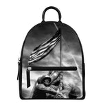 American War Memorial Print Leather Backpack