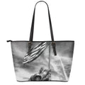 American War Memorial Print Leather Tote Bag With Zipper