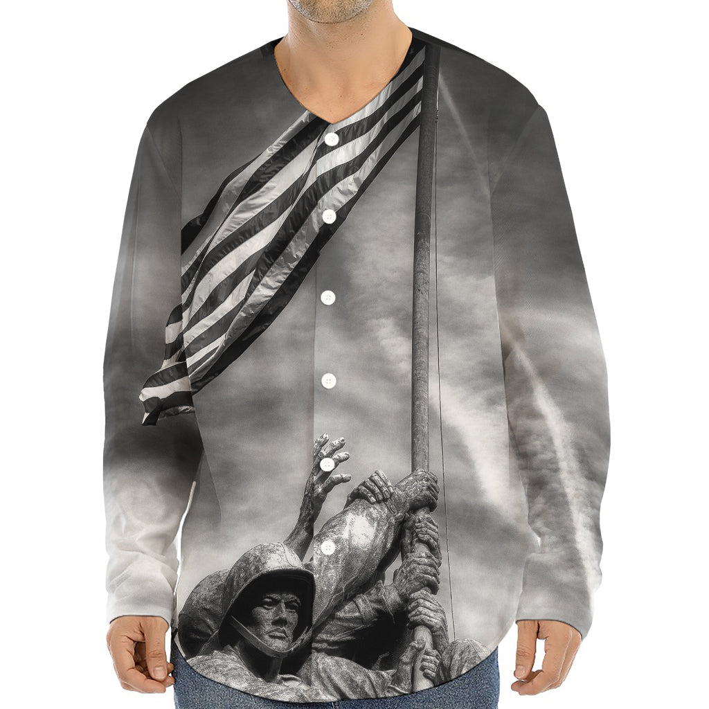 American War Memorial Print Long Sleeve Baseball Jersey