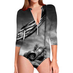 American War Memorial Print Long Sleeve Swimsuit