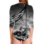 American War Memorial Print Long Sleeve Swimsuit