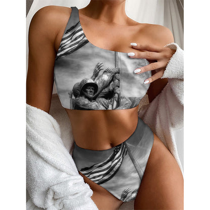 American War Memorial Print One Shoulder Bikini Top