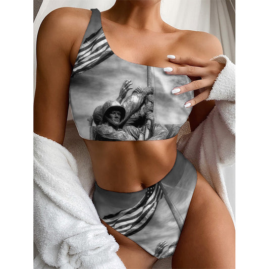 American War Memorial Print One Shoulder Bikini Top