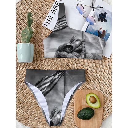 American War Memorial Print One Shoulder Bikini Top