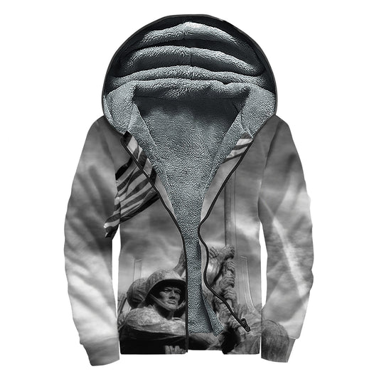 American War Memorial Print Sherpa Lined Zip Up Hoodie