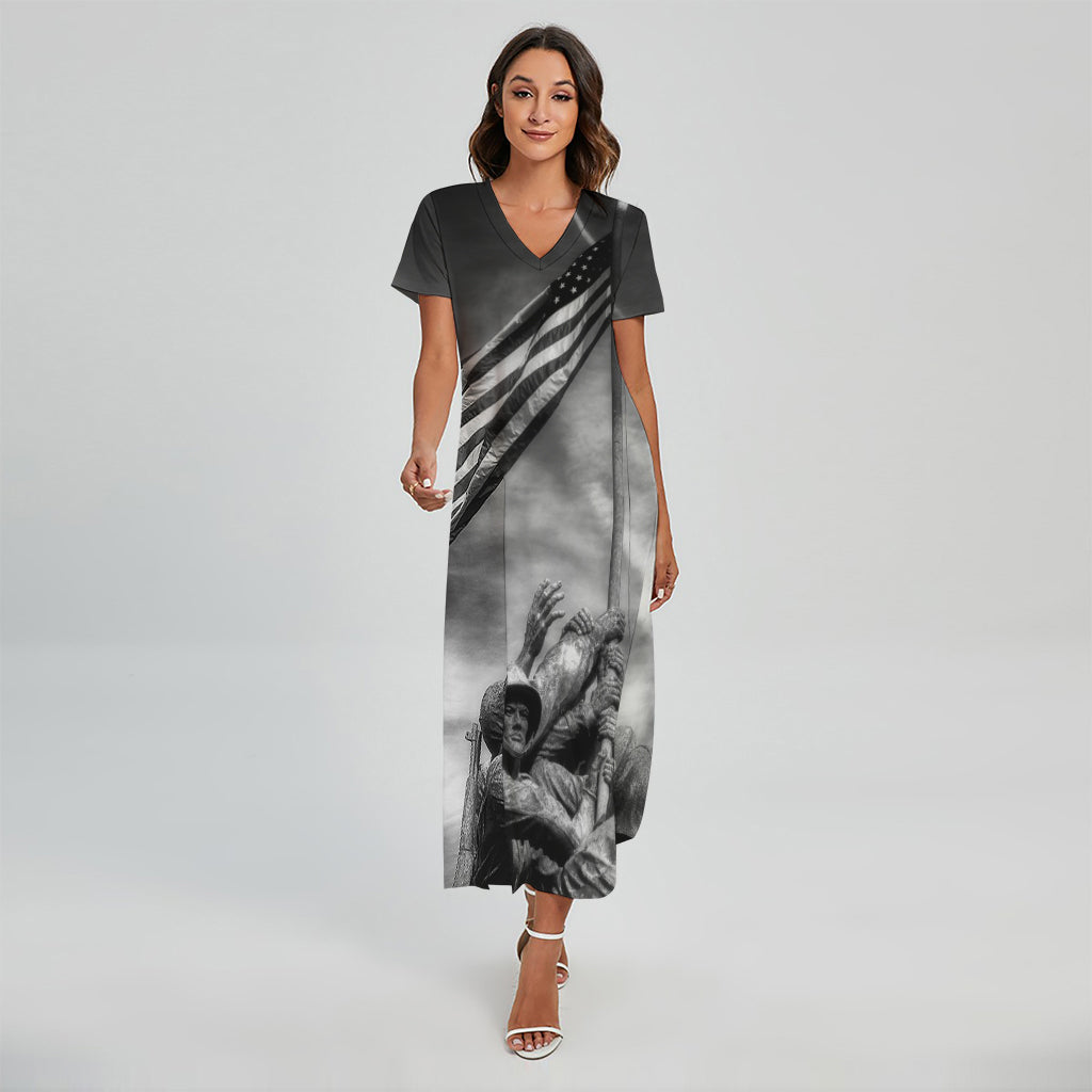 American War Memorial Print Short Sleeve Maxi Dress