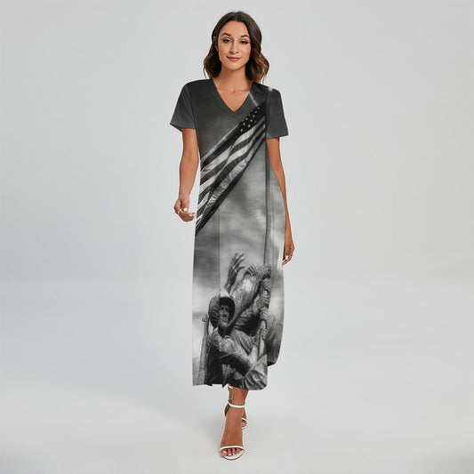 American War Memorial Print Short Sleeve Maxi Dress