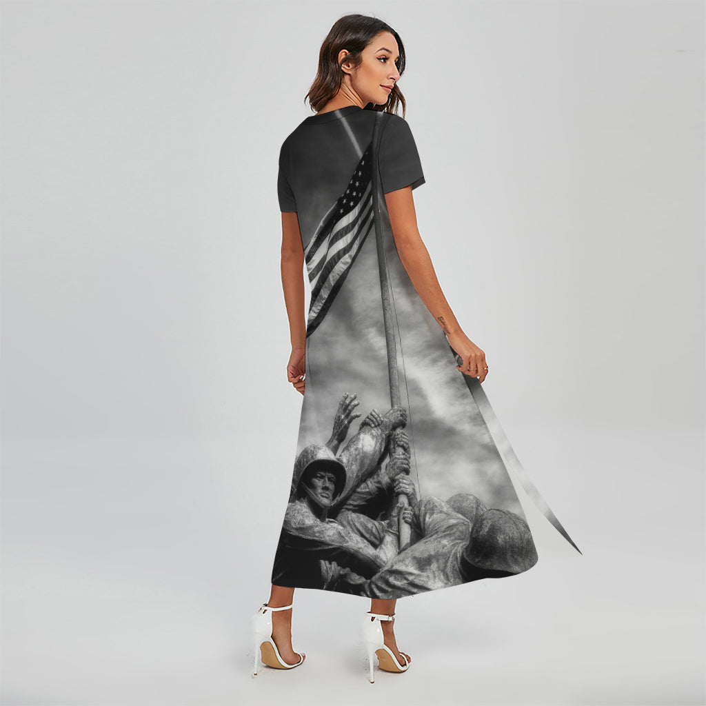 American War Memorial Print Short Sleeve Maxi Dress
