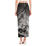 American War Memorial Print Side Slit Maxi Skirt