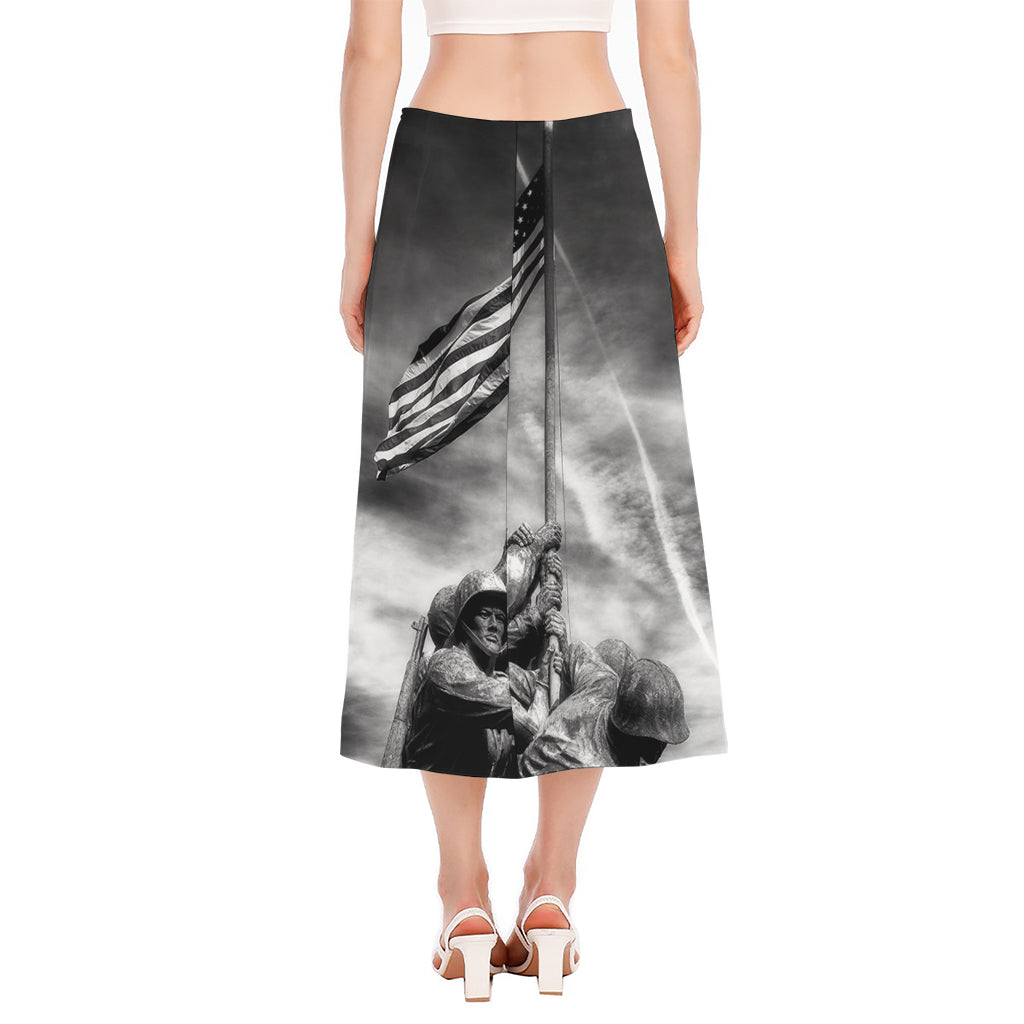 American War Memorial Print Side Slit Midi Skirt
