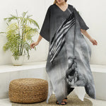 American War Memorial Print Silk V-Neck Kaftan Dress