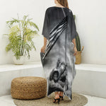 American War Memorial Print Silk V-Neck Kaftan Dress